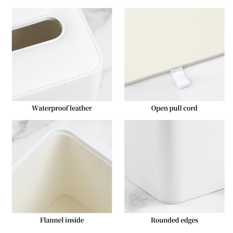 MEIBOOCH PU Leather Tissue Box Cover with Magnetic Closure  Square Tissue Box Holder with Rounded Edges Design (Cream-White  Square) - Image 4
